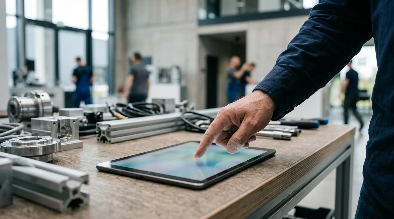 Bildschirm mit 3D-Produktkonfigurator, daneben eine Preisleiste mit Live-Preis und Mengenstaffel-Auswahl